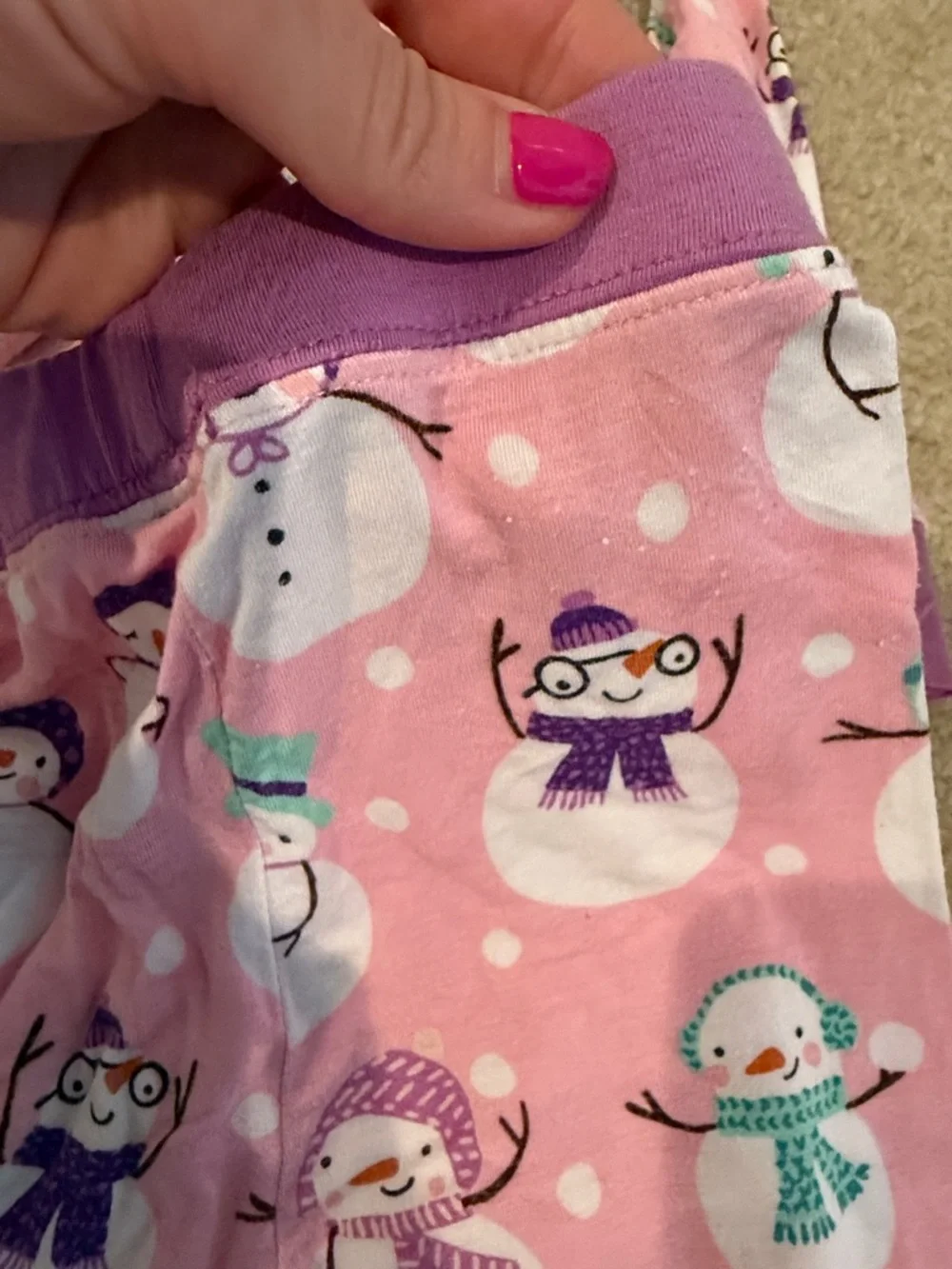 Little Sleepies Pink Snowman Pajama Set with Purple Trim